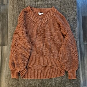 American Eagle Outfitters V-Neck Sweater in Rust
